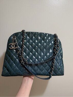 Chanel blue Mademoiselle Bowling Bag Patent Leather
2way Tote Bag